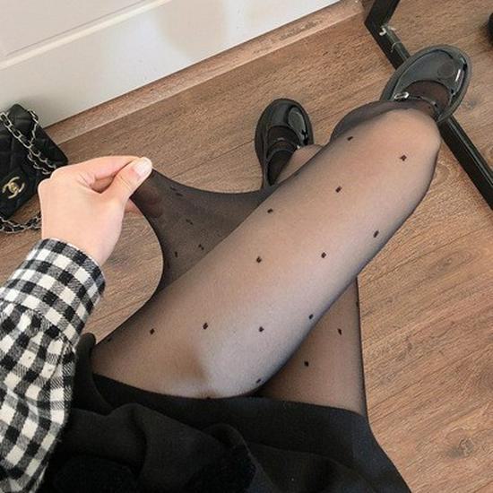 Douyin Summer JK Black Polka Dot Love Print Stockings - Sexy, Thin, Anti-Hook for Women
