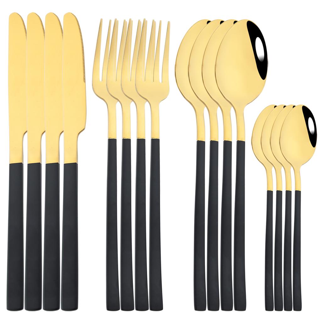 16Pcs Rose Gold Dinnerware Set Knife Fork Coffee Tea Spoon Cutlery Set Stainless Steel Tableware Western Home Kitchen Flatware