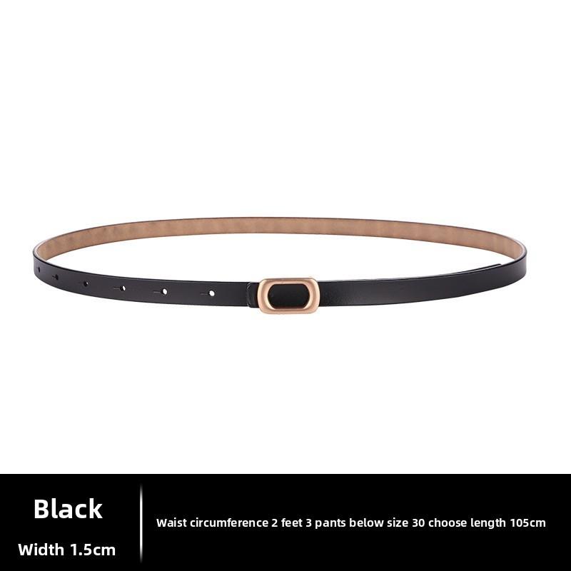 Black Leather Designer Waist Belt With Glossy Finish And Alloy Buckle For Dresses