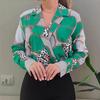 2023 Autumn V-neck Long Sleeve Printed Loose Pullover Blouse for Women