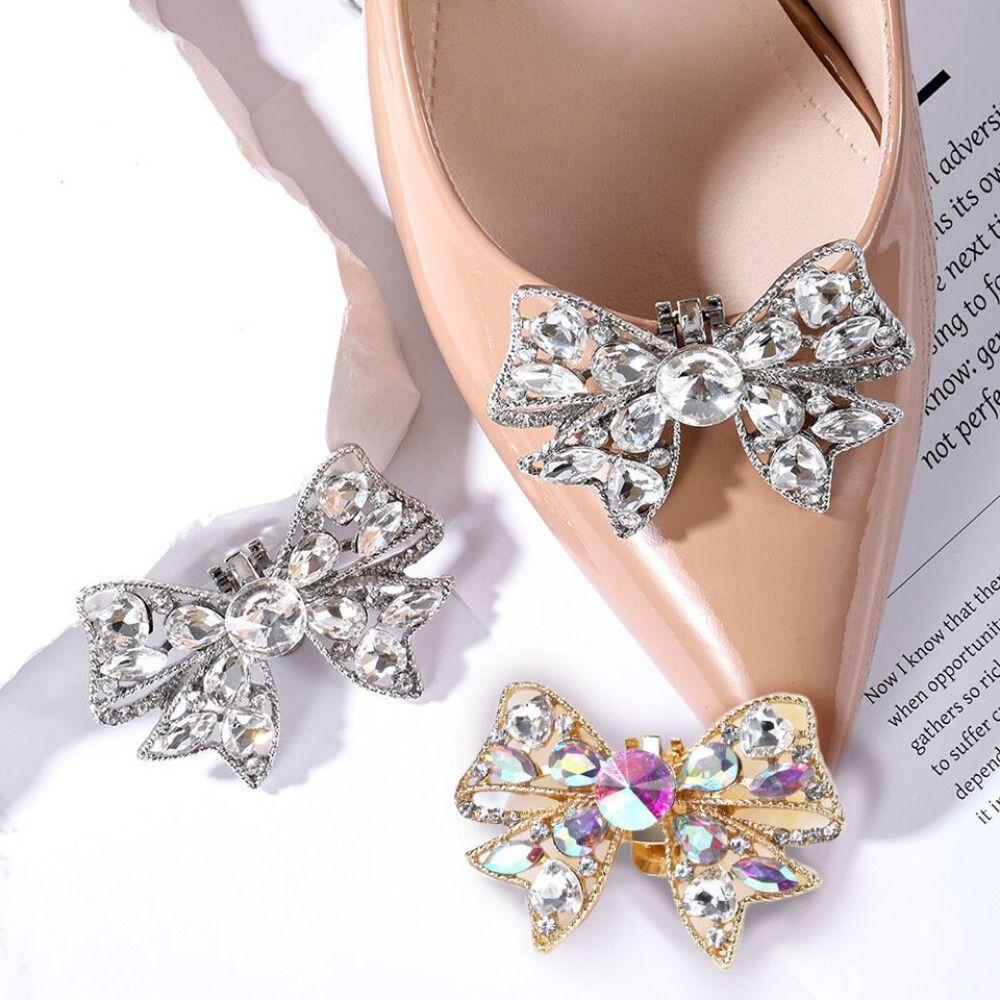 Rhinestone Shoe Clips DIY High Heel Bowknot Shoes Buckles Charm Jewelry Removable Bridal Shoes Decorations