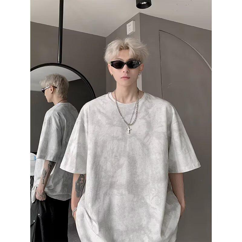 Short Sleeve T Men's Trendy Loose Fit Summer Five-Quarter Sleeve Shirt ins Simple Printed Top