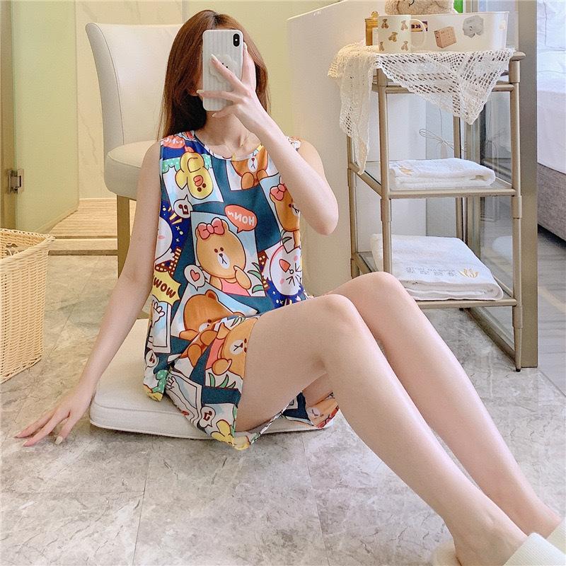 Cotton and silk pajamas women's summer thin loose sleeveless artificial cotton loungewear can be worn outside student cotton silk suit plus size