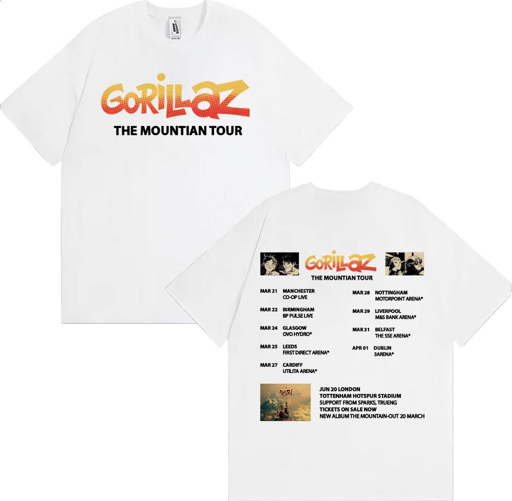 Band Gorillaz New Album The Mountian Tour T Shirts Men Women Vintage Fashion Cartoon Tshirts Cotton Casual Short Sleeve Tshirt