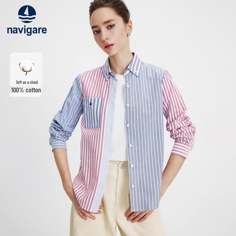 Navigare Women s 100% Cotton Striped Long-Sleeve Casual Shirt M