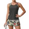 Women’s Two Piece Tankini Swimsuit Set with Tropical Print Sleeveless Top and Shorts Lightweight Quick Dry Fabric
