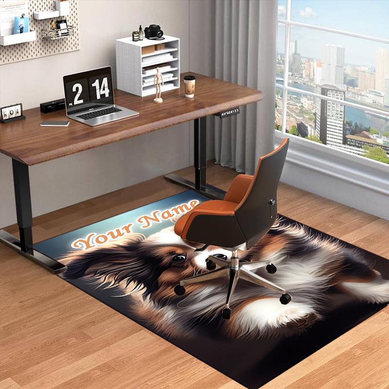 1PC Custom Name Papillon Puppies Friendship Theme Floor Mat Ideal for Living Room, Game Rooms, Office, Bedroom, Floor Mat Playful Design