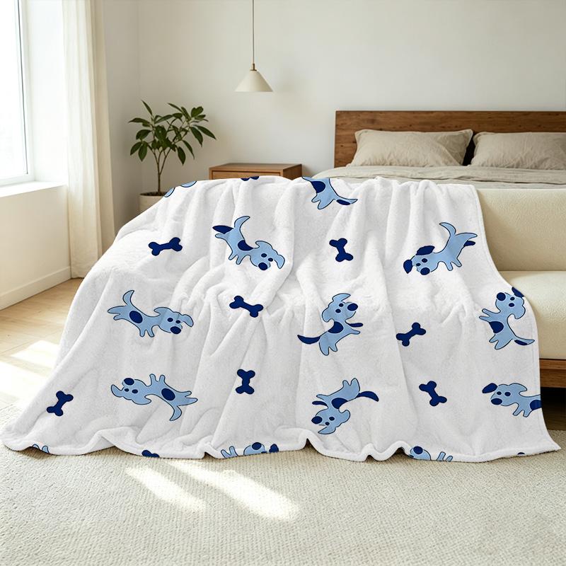 Thick Warm Flannel Fleece Blanket – Cute Dog Pattern, Soft Cozy Throw for Home Relax, Napping, Single Guest Room, Halloween & Christmas