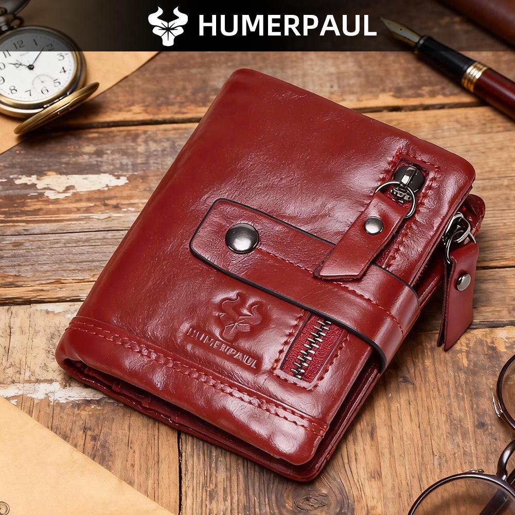 Humerpaul 100% Genuine Leather Men Wallet Coin Purse Small Card Holder PORTFOLIO Portomonee Male Walet Pocket Coffee Money