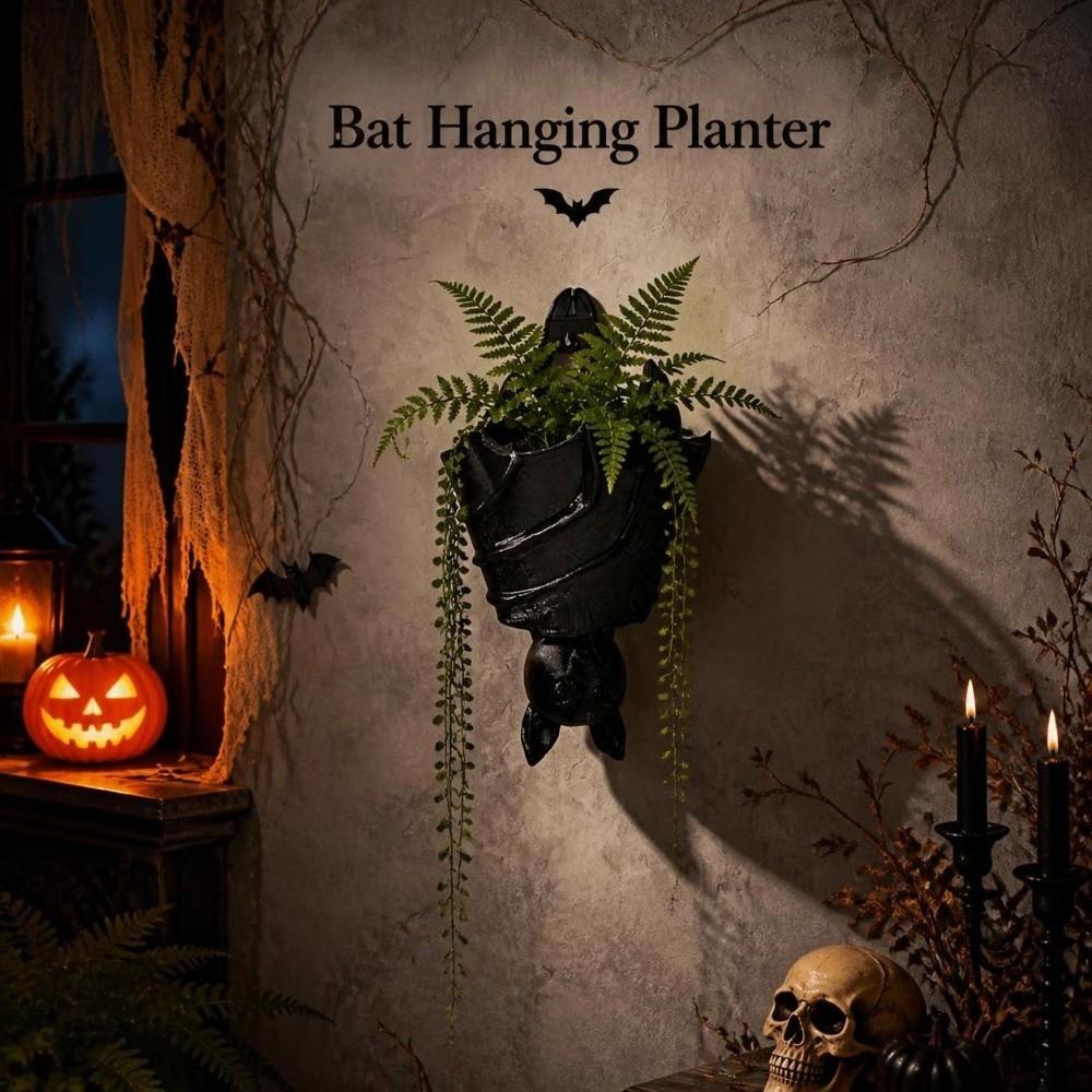 Gothic Style Bat Shaped Flower Pot Halloween Hanging Succulent Planter Flower Container  Patio