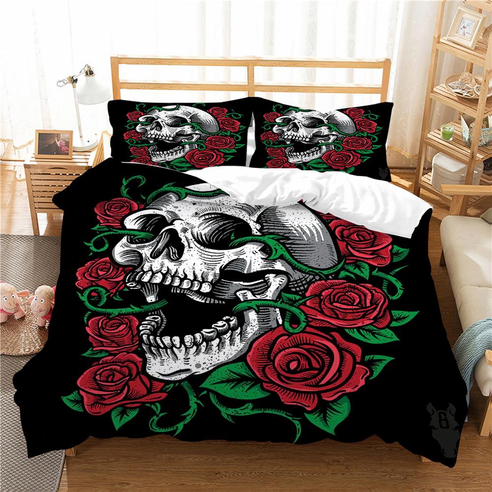 Halloween Home Bedding Set Skull Head Quilt Cover Pillow Case Home Bedding Set AU/EU/US Full Size Single/Double Bed