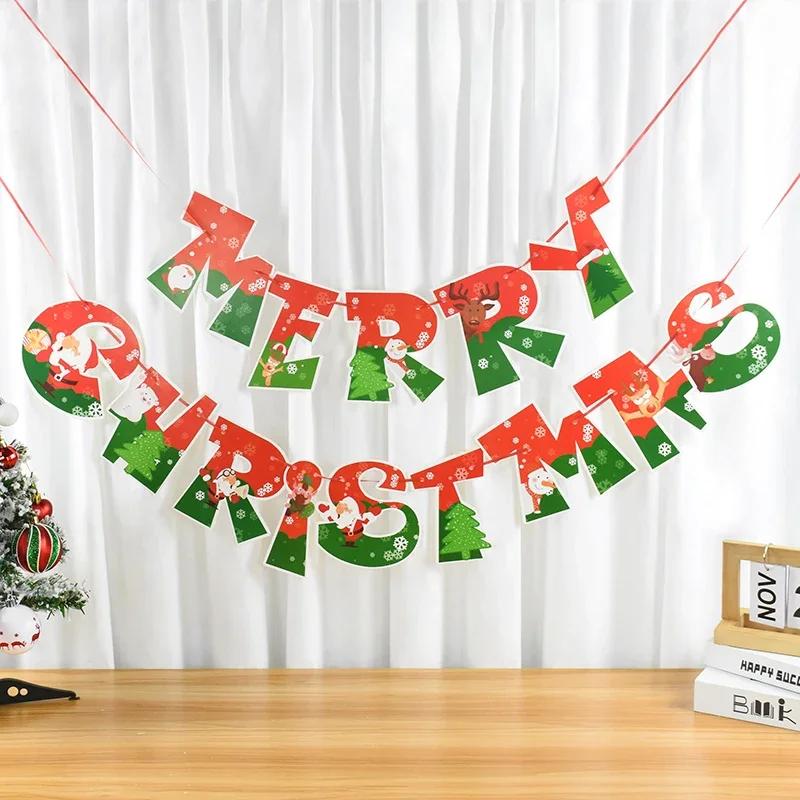Christmas Bunting Banner Merry Christmas Decoration New Year Hanging Paper Garland for Home Navidad Decor Noel Xmas Party