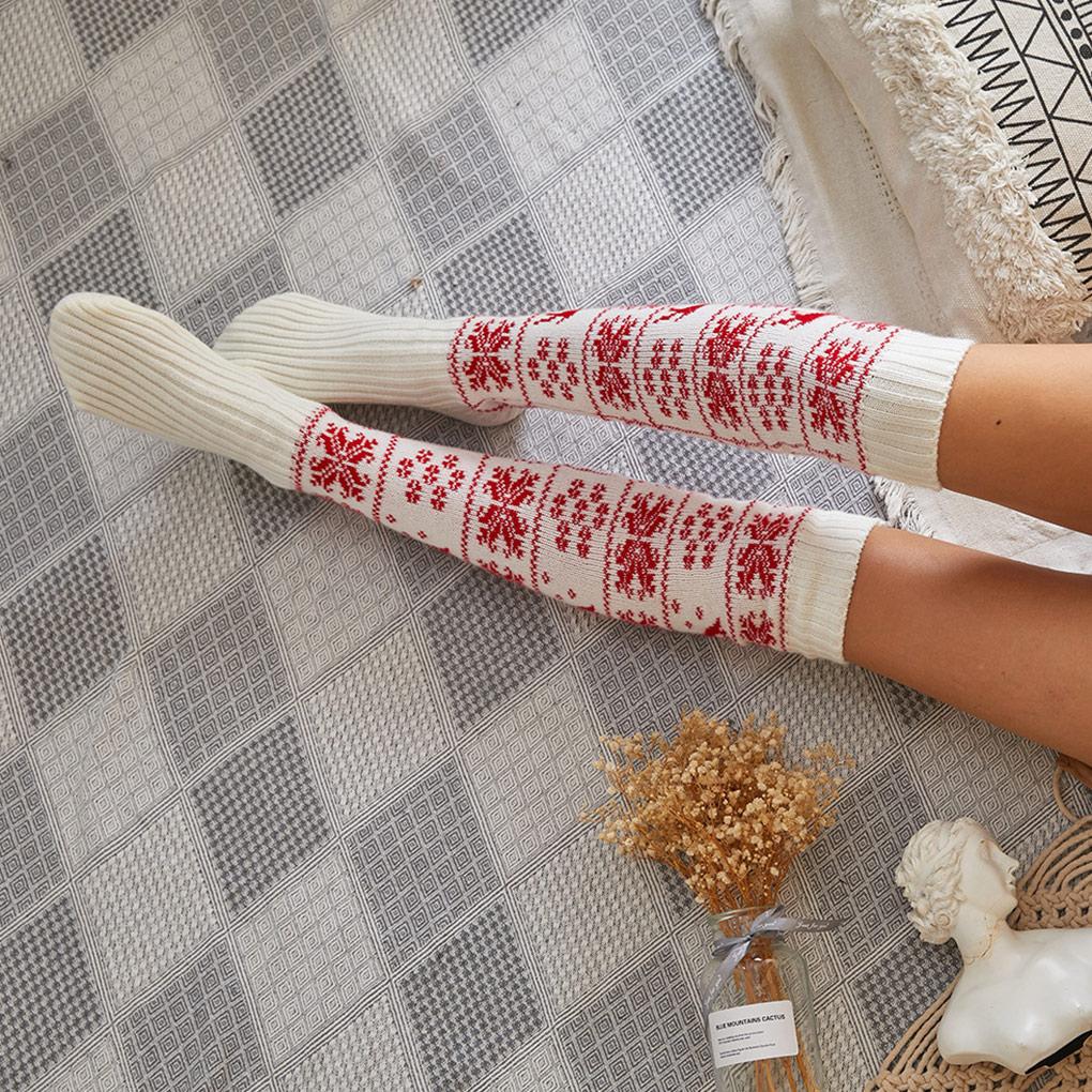 1 Pair Woman Over the Knee Stockings Printing Autumn Winter Warm Travel Knitted High Tight Socks Hosiery for Female Ladies