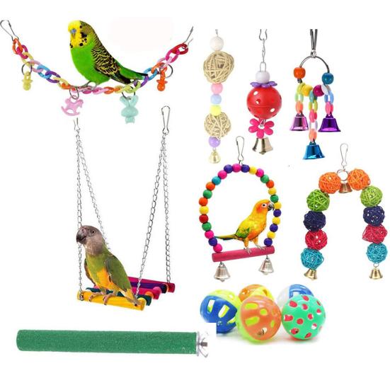 

13 шт./компл. набор игрушек для кореллы, несколько цветов, устойчивый к укусам, натуральный попугай, качающийся мяч, колокольчик, стоящий