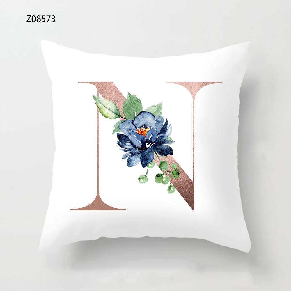 Pink Initials A B C Pillowcase Alphabet Flowers Home Sofa Decor Cushion Cover Living Room Bedroom Bed Decorative Pillow Cover