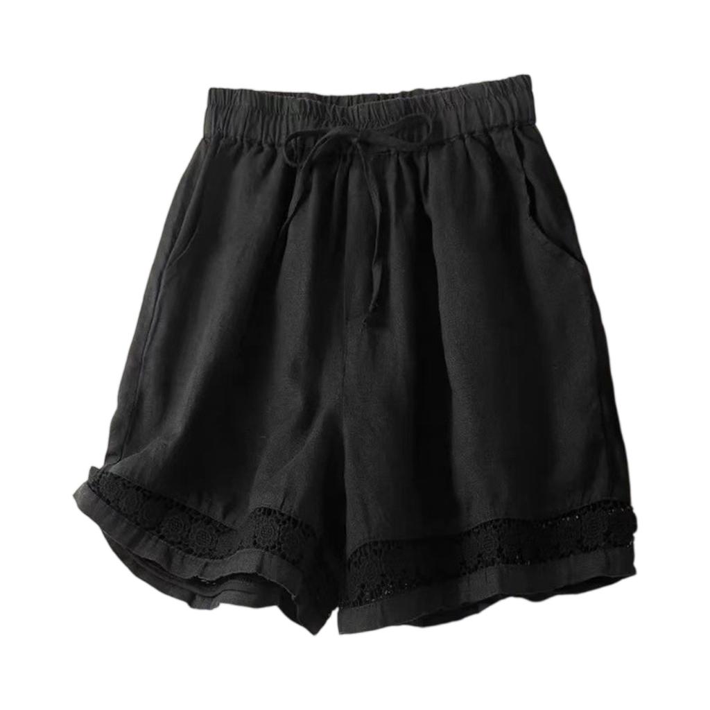 Women’s Elastic Waist Casual Shorts with Drawstring and Lace Trim Loose Fit Lightweight Summer Bottoms