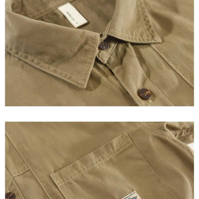 Summer Men Shirts Japanese Style Cargo Short Sleeve Shirt Male Pure Cotton Double Pockets Casual Shirt Youth Streetwear Loose Top