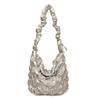 New Versatile Thread Sweet Women's Handbags Microfibersolid Color Commuting Tote Bags 2026  Plaid Ruched Shoulder Bags