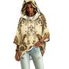 Women's Hooded Pullover Top with Three-Quarter Sleeves Floral Print Casual Fashion Top