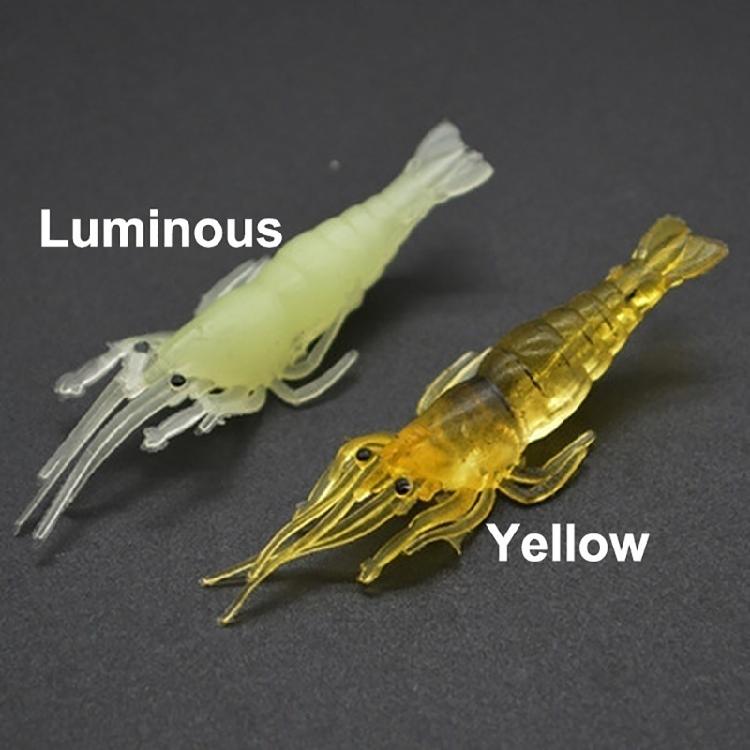 10PCS Appâts de Pêche Crevette Souple Lumineuse avec Hameçons pour Achigan Truite Poisson-chat