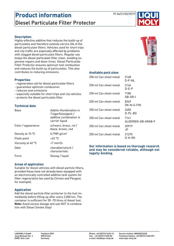 LIQUIMOLY/DPF protector 250ml Product number: 7180