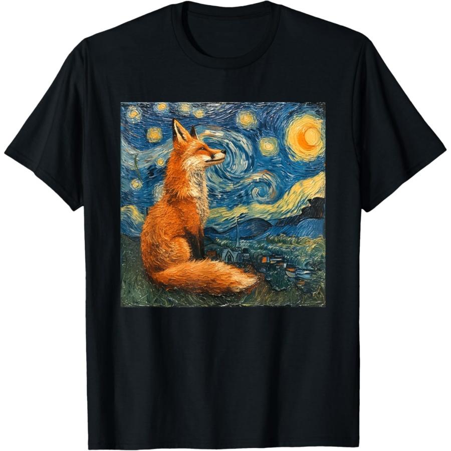 Fox Van Gogh Style Starry Night T-Shirt XXXXXL чёрный