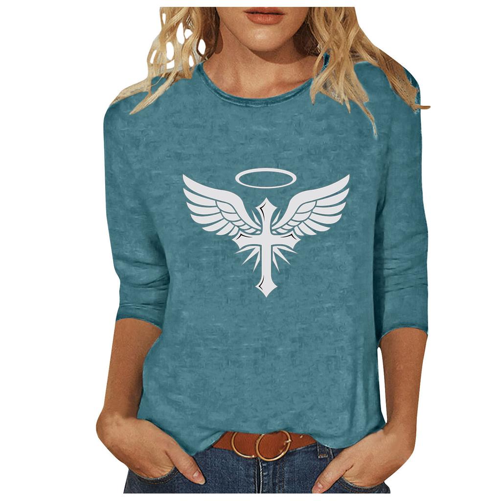 Round Neck 3D Cross Printed Top Fashionable Casual Long Sleeved Women's T-shirts
