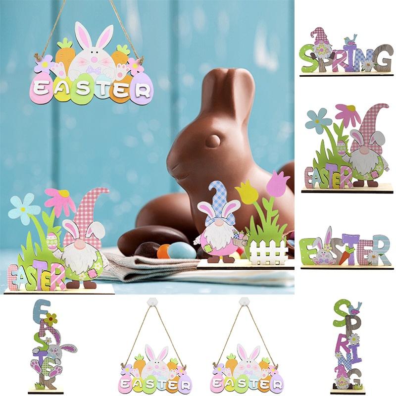 Easter Wooden Table Centerpiece Sign With Gnome Rabbit Decorations
