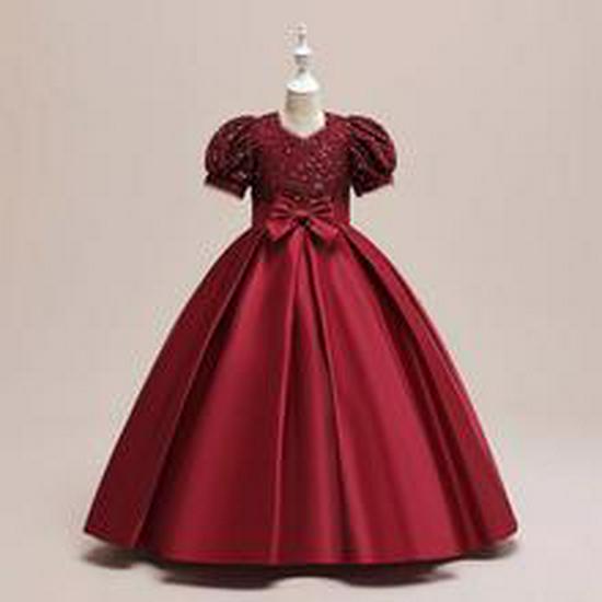 Girls' Lace Beaded Princess Evening Gown with Train