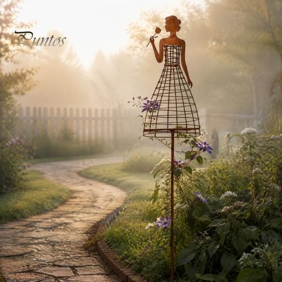 Creative Landscaping Ornaments for Outdoors Metal Elegant Lady Garden Trellis, Weatherproof Plant Trellis Outdoor Easy Install Ground Stake