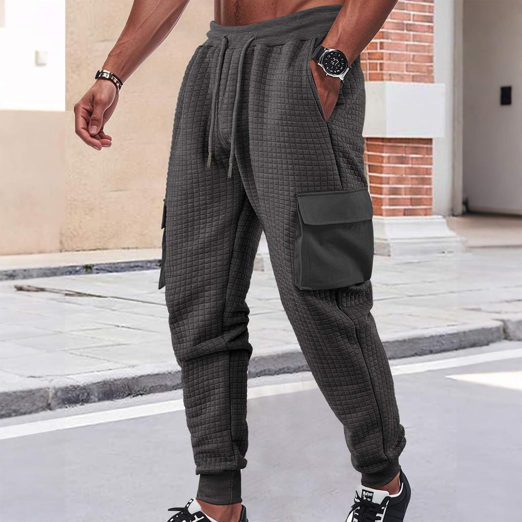 Men's Solid Color Workwear Jogger Ccasual Sports Plaid Outdoor Trousers