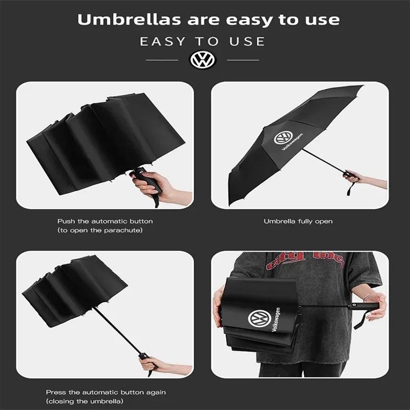 Car Logo 12 Bone Automatic Umbrella UV Resistant Sunshade For VW GTI Polo Golf Passat Scirocco Jetta Beetle T-ROC Touareg CCBD7