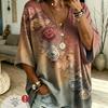 Women's plus size V-neck top, elegant and comfortable simple floral pattern print plus size women's V-neck T-shirt