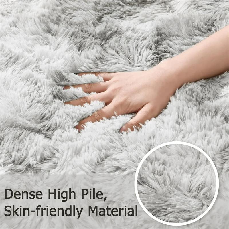 Soft Fluffy Plush Tie-Dye Carpet Gradient Long Fine Hairs Fabric Bedside Mat Rug For Girl's Bedroom Non-Slip Mat Home Decor