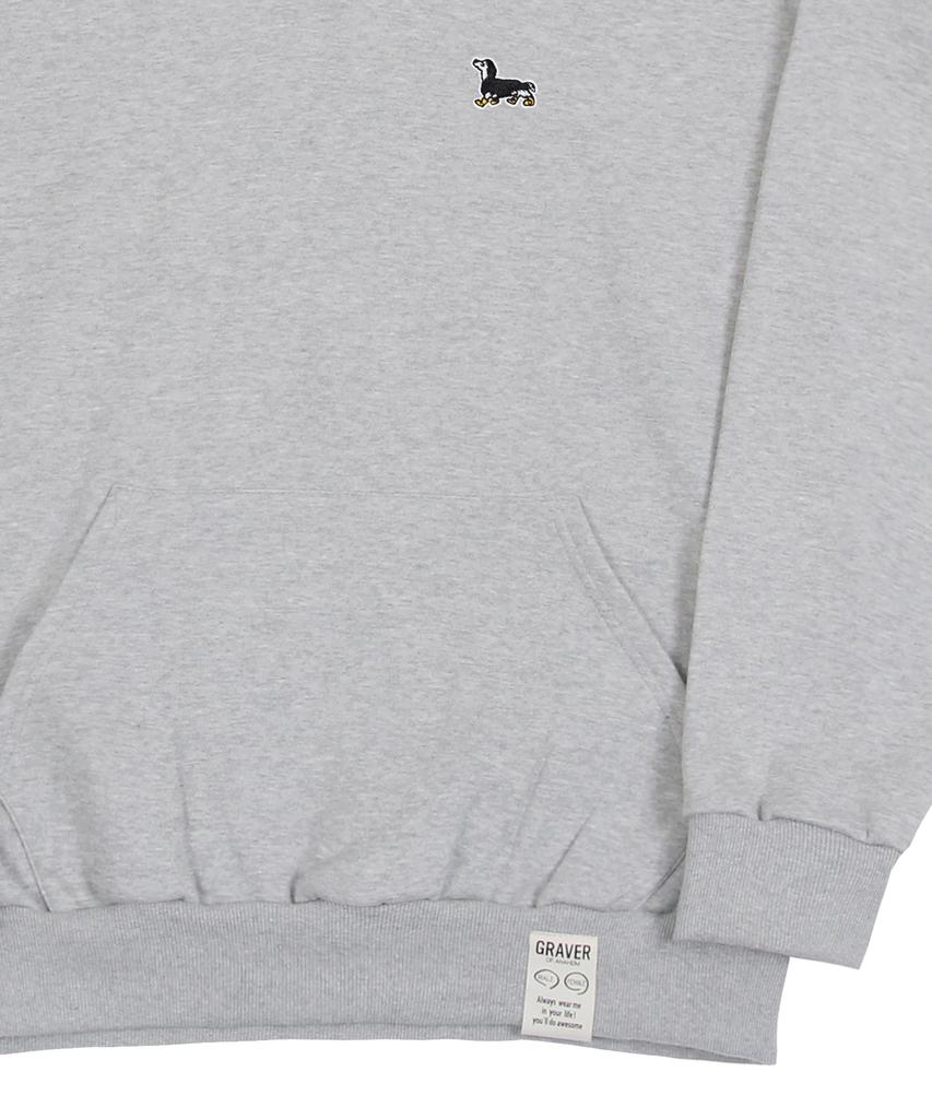 [Unisex] Yellow Boots Puppy Embroidered Hoodie_Gray