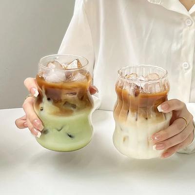Tazas de Café de Cristal con Forma de Nube con Pajitas Vasos de Jugo de Vidrio de Borosilicato Alto Vasos Espirales Vasos Gruesos para Bebidas Frías Tazas de Té con Leche.