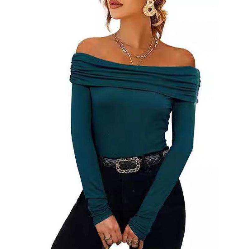 2026 European & American Sexy Off-Shoulder Slim Long-Sleeve Women's Top