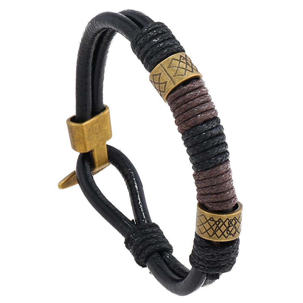 Vintage Mens Leather Bracelet Handmade Weaven Wax Rope Braslet Bangle Accessories Hombre Hiphop Rock Wrap Braclet Gifts For Him