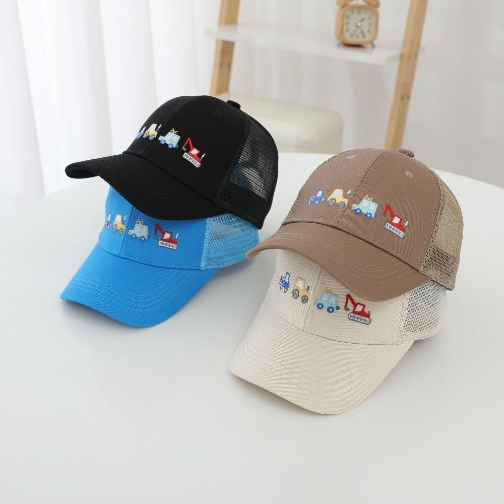 Fashion Cartoon Car Excavator Embroidered Children'S Baseball Caps Casual Mesh Toddler Peaked Caps Breathable Sun Hats Outdoor