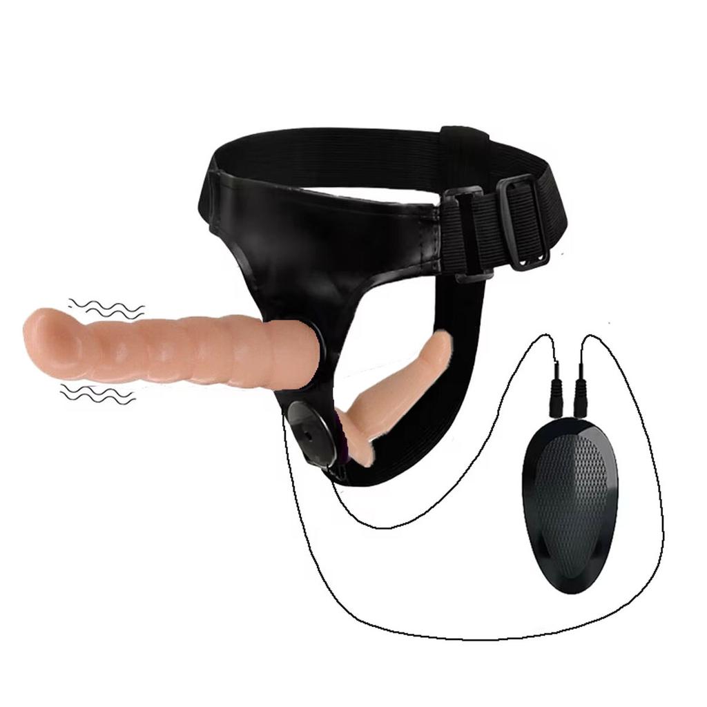 Wired Remote Vibrating Double Penetration Strap On Harness Realistic Silicone Dildo Panties Adjustable for Couples Pegging Anal