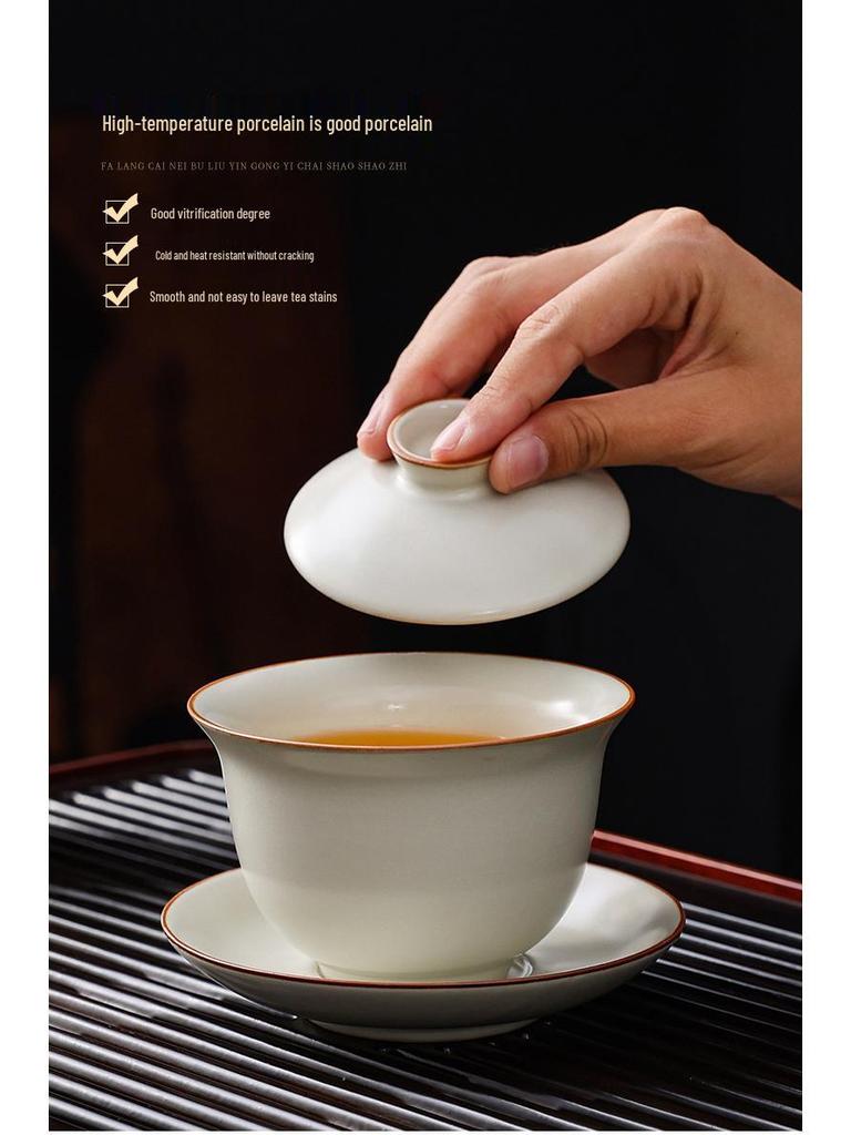 High-End Beige Ru Ware Kung Fu Tea Set: Teapot, Gaiwan, Teacups, and Fair Cup in Gift Box