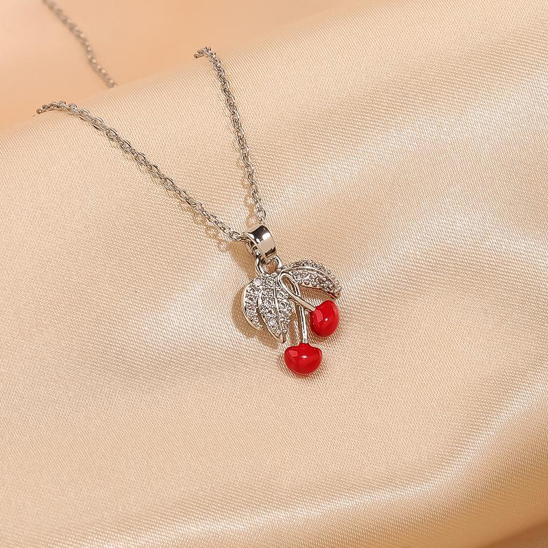 Women's Luxury Zircon Cherry Pendant Necklace - Elegant Copper Clavicle Chain