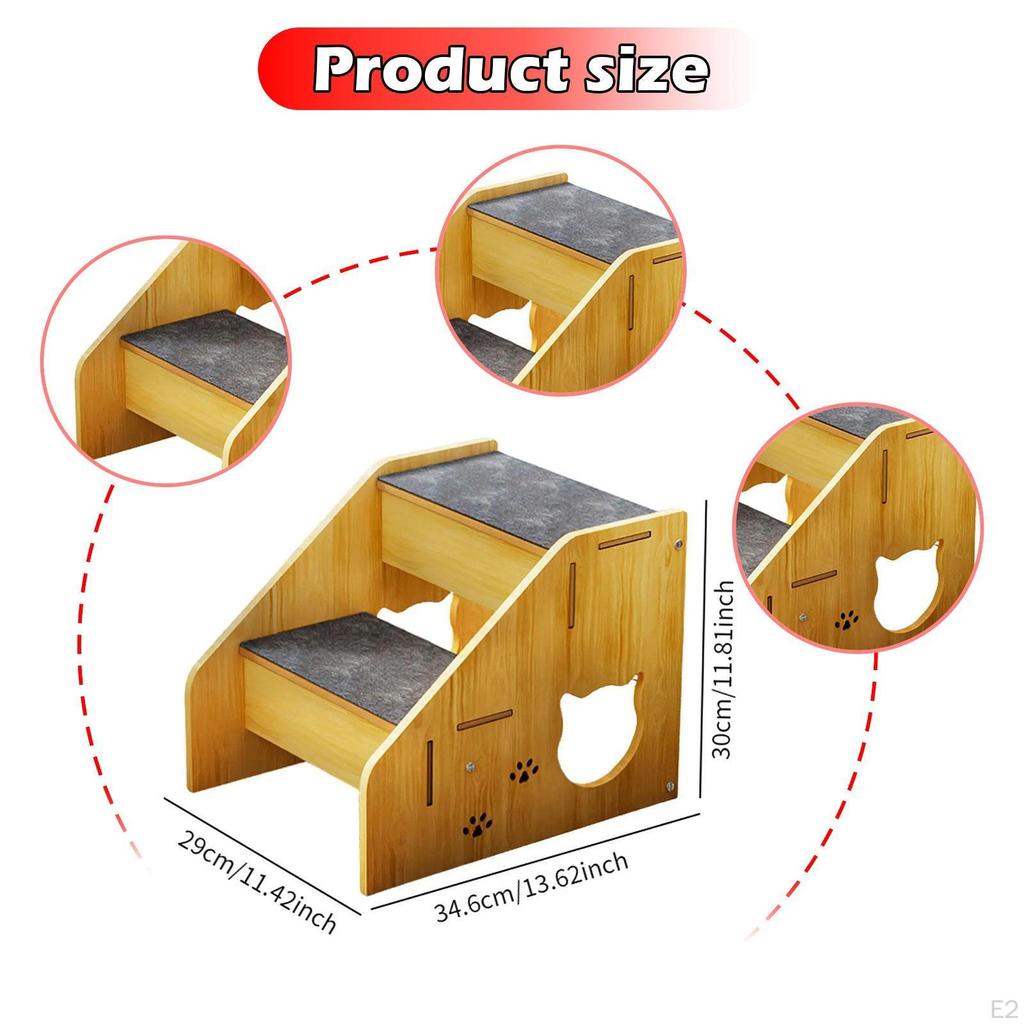 Scară din lemn pentru câini, scări pentru pisici, 2 trepte, alpinism, consumabile antiderapante, casă pentru animale de companie