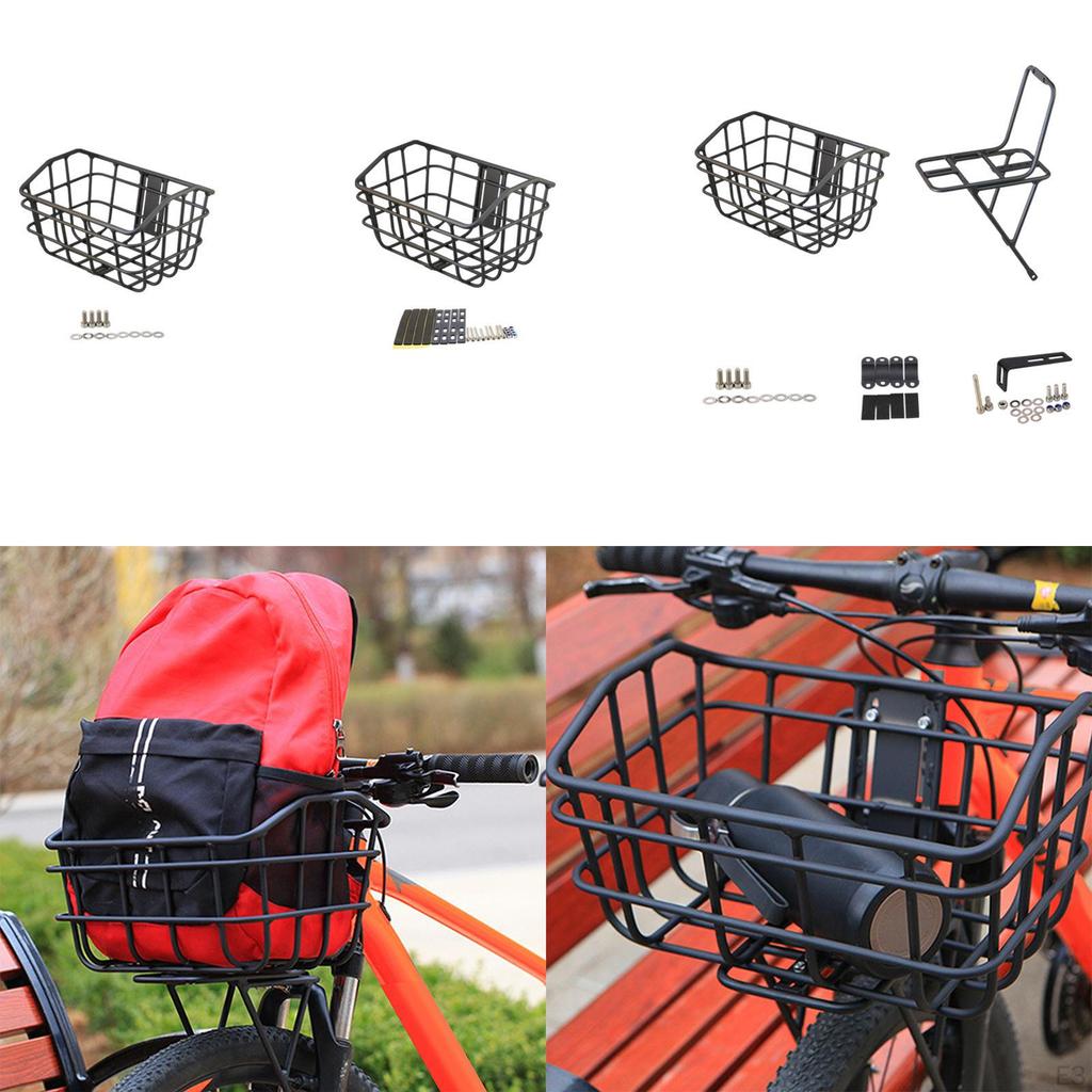 Bicycle Basket Black Front Convenient Assemble Sturdy Aluminum Alloy Cargo Container Accessories for