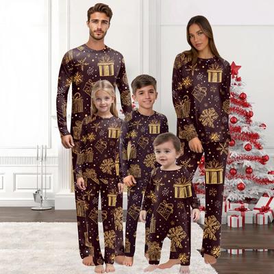Vánoční potisk Kulatý výstřih Rodič-Dítě Dlouhý rukáv Dlouhé kalhoty Domácí oblečení Set