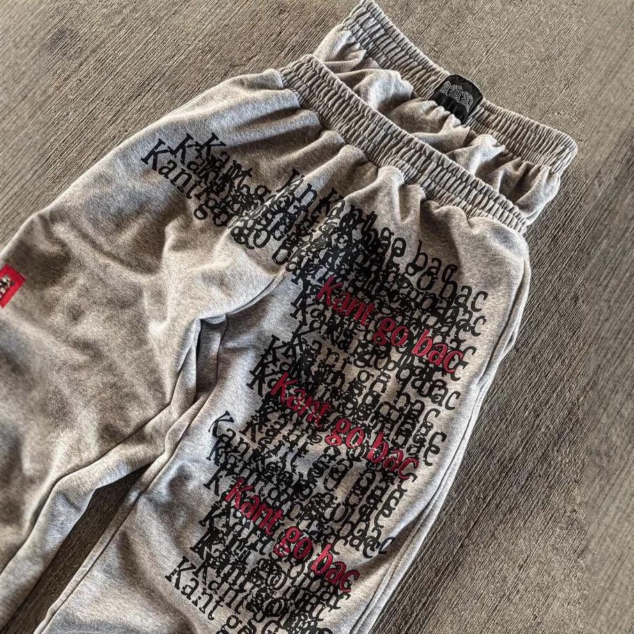 European and American loose retro heavy industry letter-printed casual pants double waist high street fashion wide-leg pants hip-hop