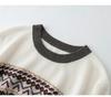 New Jacquard Cashmere Fair Isle Color Block Pullover with Five-Point Sleeves - Perfect for Autumn and Winter