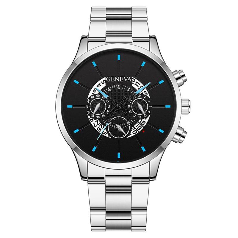 

GENEVA Men s Three-Eye Quartz Watch with Steel Band and Fashion Calendar