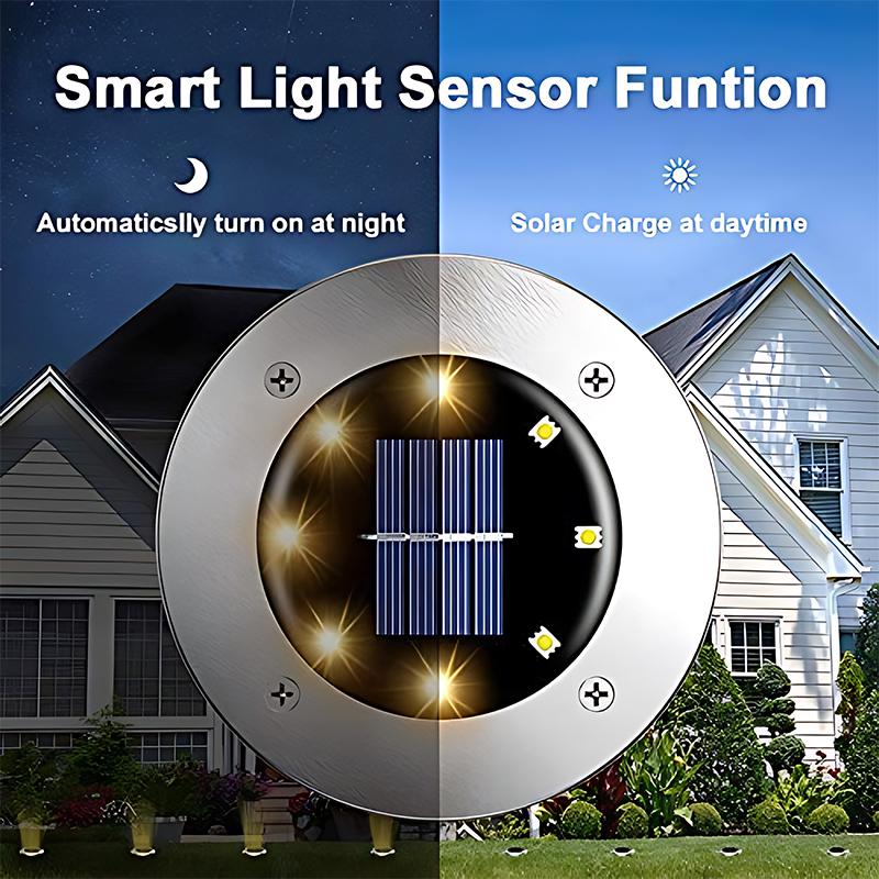 4PCS Solar Ground Lights Waterproof Solar Lights Outdoor Garden Solar Disk Lights 8LED Ground Lights for Landscape Pathway Yard