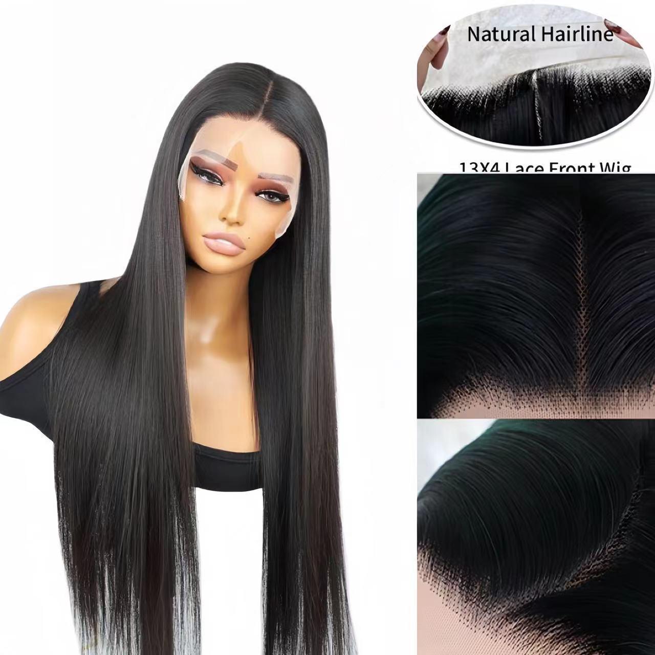 

Черный Длинный Прямой Синтетический Парик на Кружевной Основе (13x4/13x6) Full Lace